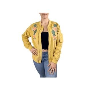 Merigold Kiss Southwestern Embroidered Bomber Jacket Golden Yellow Size 3X NWT